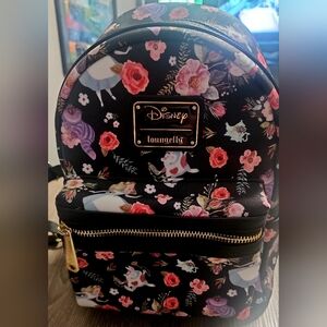 RARE Disney Loungefly Alice in Wonderland black with floral mini backpack